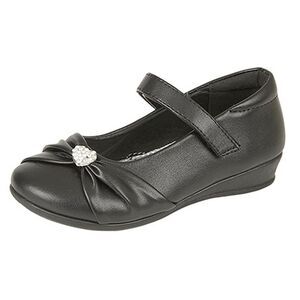 US Brass Girls Paige II Touch Fastening Bar Diamante Trim Shoes / Black Matt